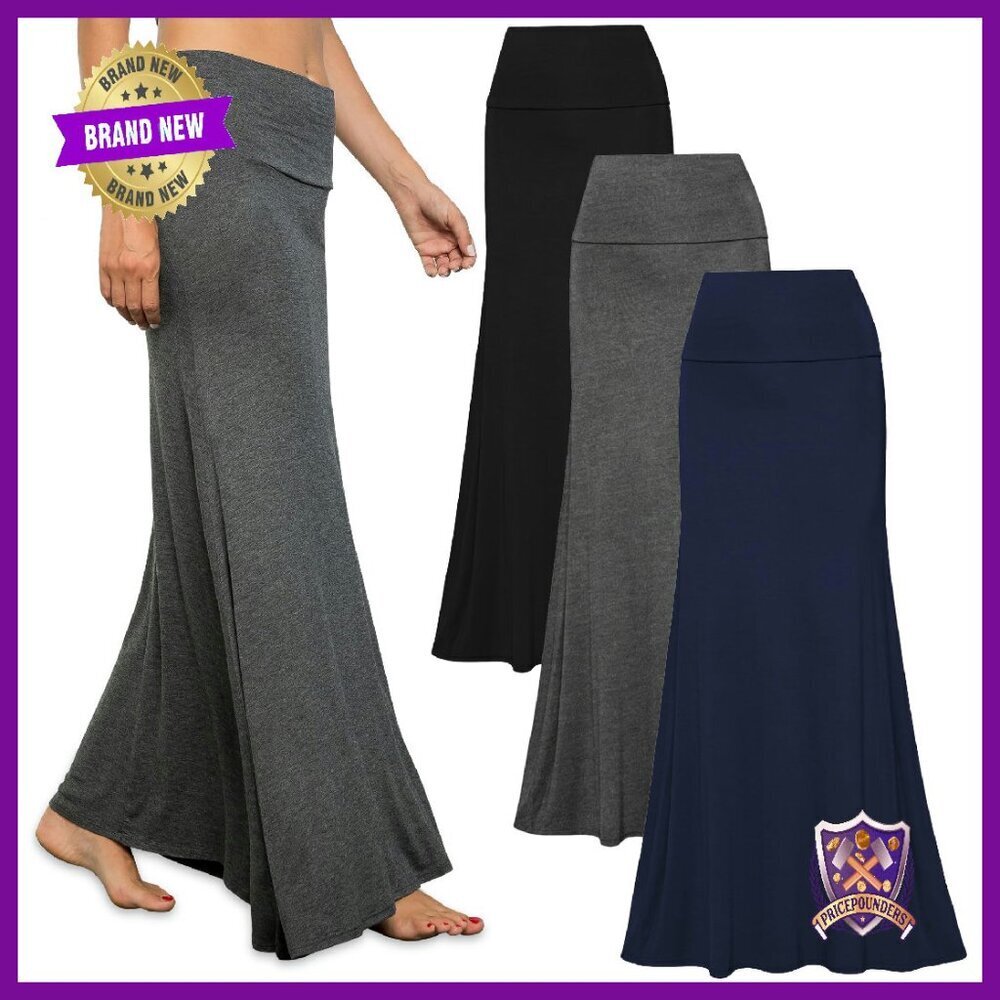 3 Pack Stretchy Maxi Skirts High Waisted Rayon Work Casual